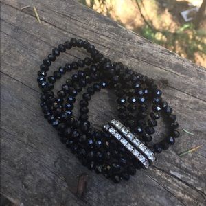 Black cut bead/rhinestone elastic bracelet art deco flapper girl jewelry HP 24
